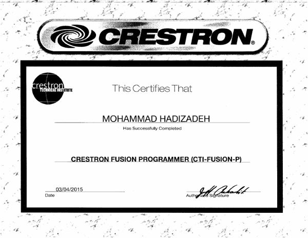 Crestron Fusion certificate
